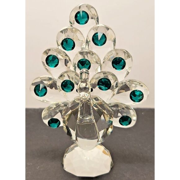 Small Collectable Crystal Peacock‎ with Green Sequin Tail Feathers - Picture 1 of 9